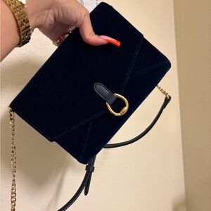 Lauren Ralph Lauren Navy Velvet Envelope Clutch with Gold Hardware